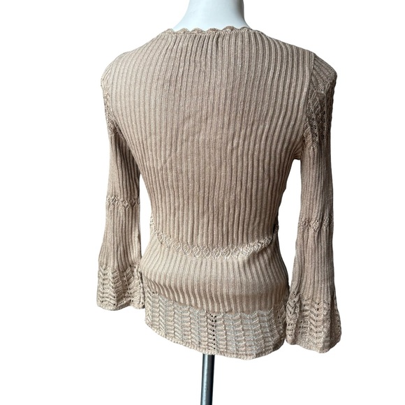 Vintage Bette Paige Ribbed Knit Tan Metallic Long Sleeve Sweater, Sz M - Picture 6 of 12